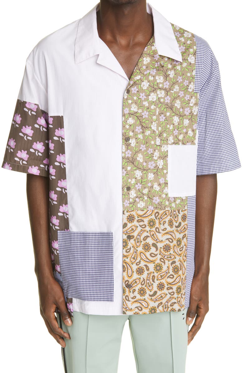 MCQ Grow Up Patchwork Oversize Button-Up Cotton Shirt, Main, color, 