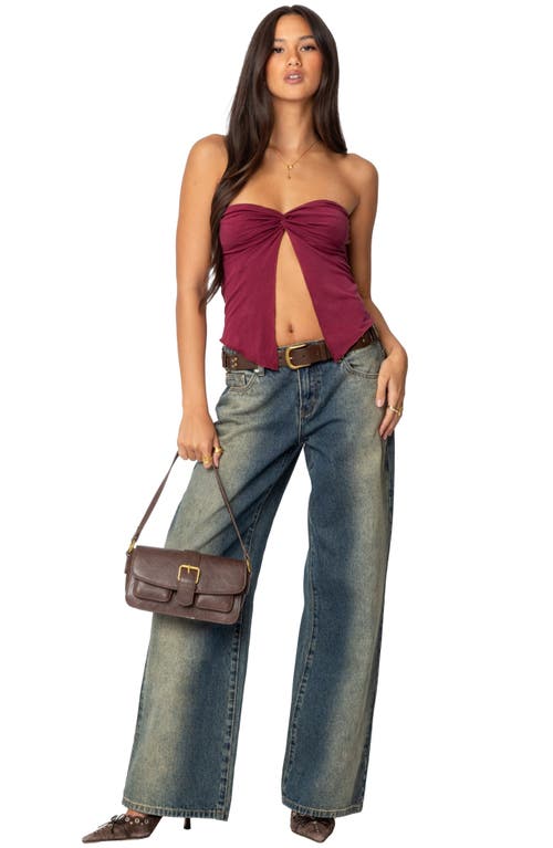 Edikted Twisted Split Front Tube Top In Burgundy