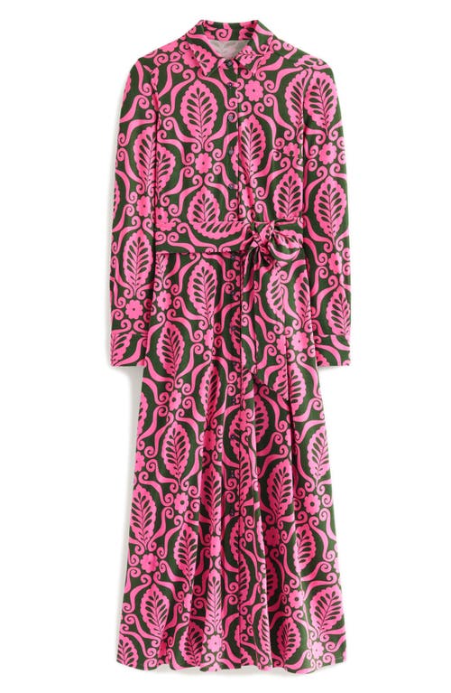 Shop Boden Marcia Print Long Sleeve Maxi Shirtdress In Pink Foliage Stamp