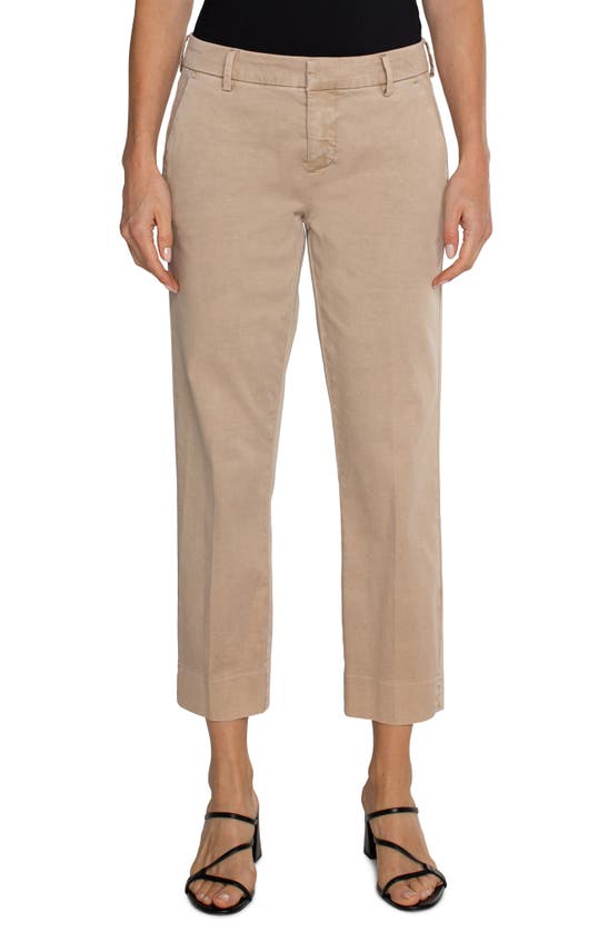 Shop Liverpool Los Angeles Kelsey Slit Hem Crop Stretch Twill Trousers In Biscuit Tan