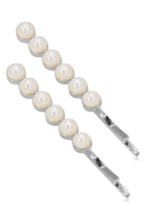 Brides & Hairpins Halle Set of 2 Imitation Pearl Hair Clips in Silver at Nordstrom