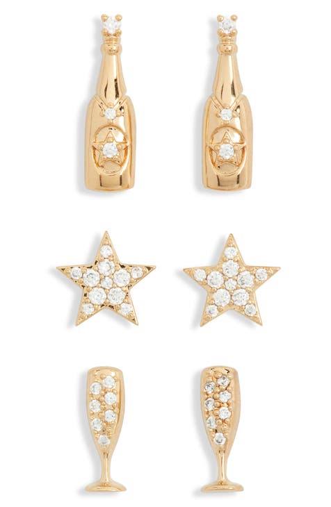 Secret Santa Cheers 3-Piece Stud Earrings Set