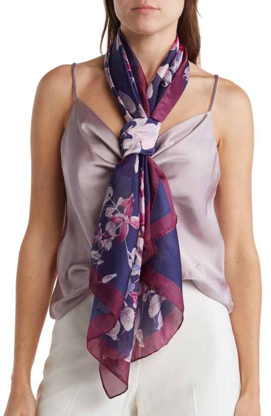 Modena Lightweight Floral Print Scarf In Navy