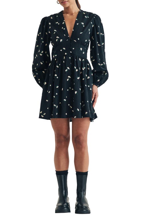 Shop Nobody's Child Starlight Floral Long Sleeve Cotton Minidress In Black