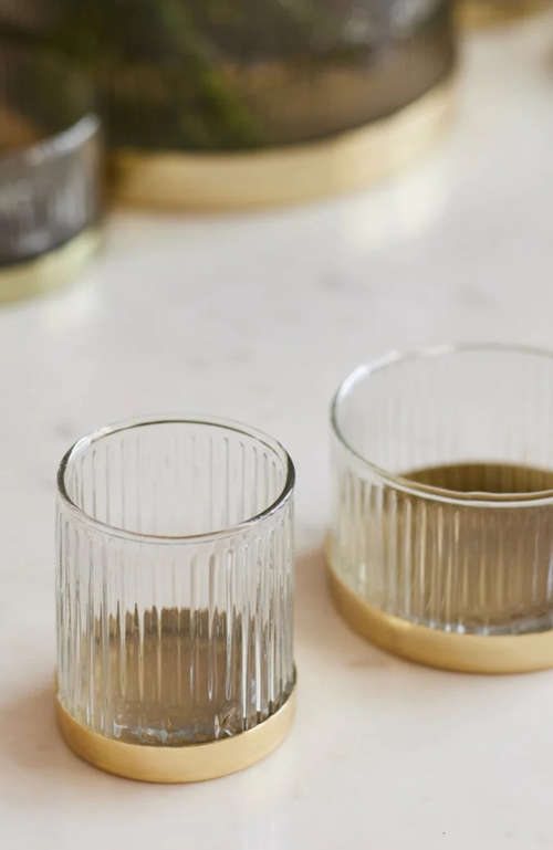 Fleck Fluted Glass Votive Set In Clear