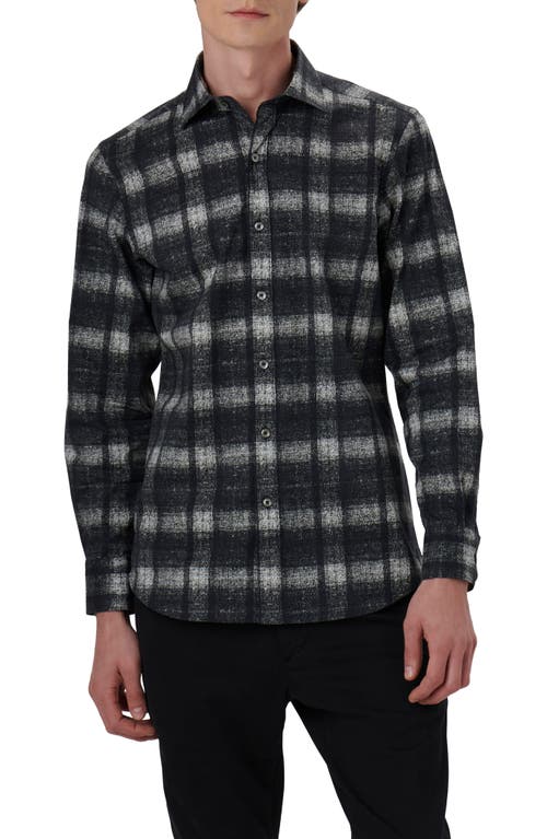 Bugatchi Axel Shaped Fit Plaid Stretch Cotton Button-Up Shirt Black at Nordstrom,