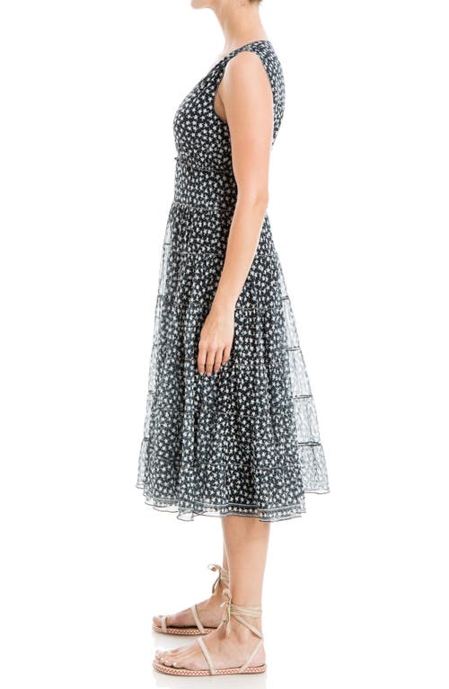 Shop Max Studio V-neck Sleeveless Mesh Midi Dress In Black/cream Clover Disc