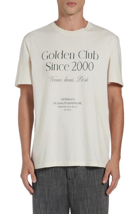 Shop Golden Goose Journey Cotton Graphic T-shirt In Heritage White/ Dark Green