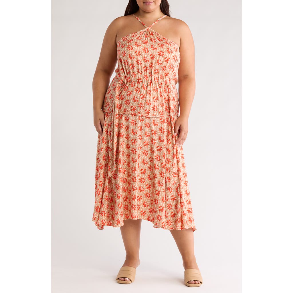 Joie Sloane Floral Midi Halter Dress In Vibrant Red Multi