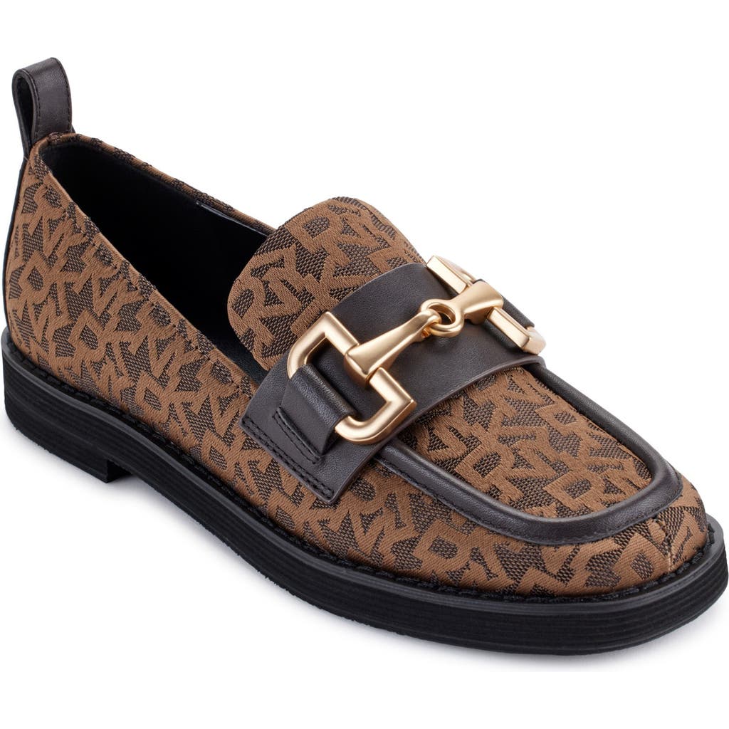 Dkny Logo Jacquard Buckle Loafer In Brown/espresso