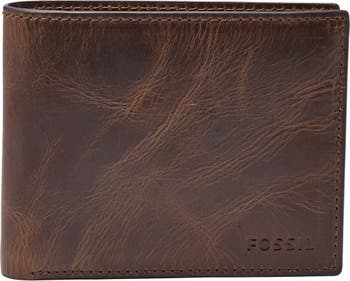 Fossil Brown Texas Rangers Leather Derrick Front Pocket Bifold Wallet