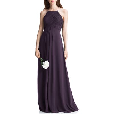 #levkoff Halter Chiffon A-Line Gown, Purple