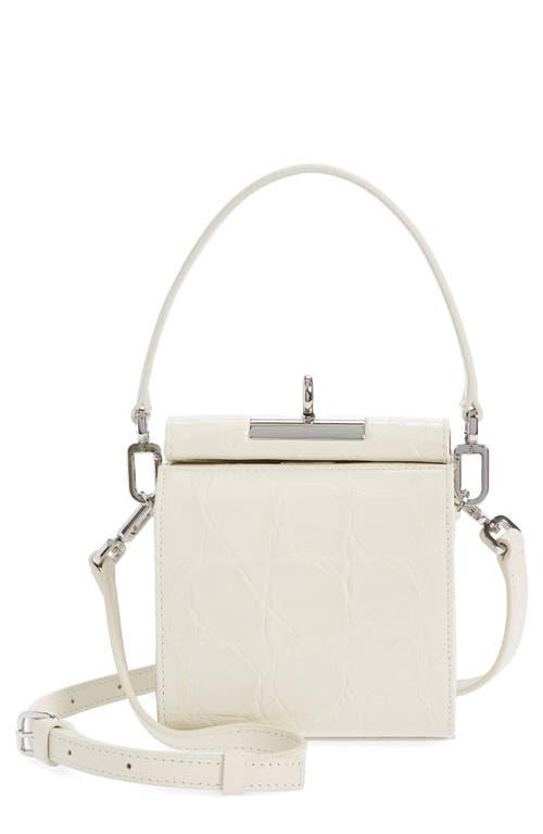 gu-de Mini Gemma Croc Embossed Leather Top Handle Bag in Cream
