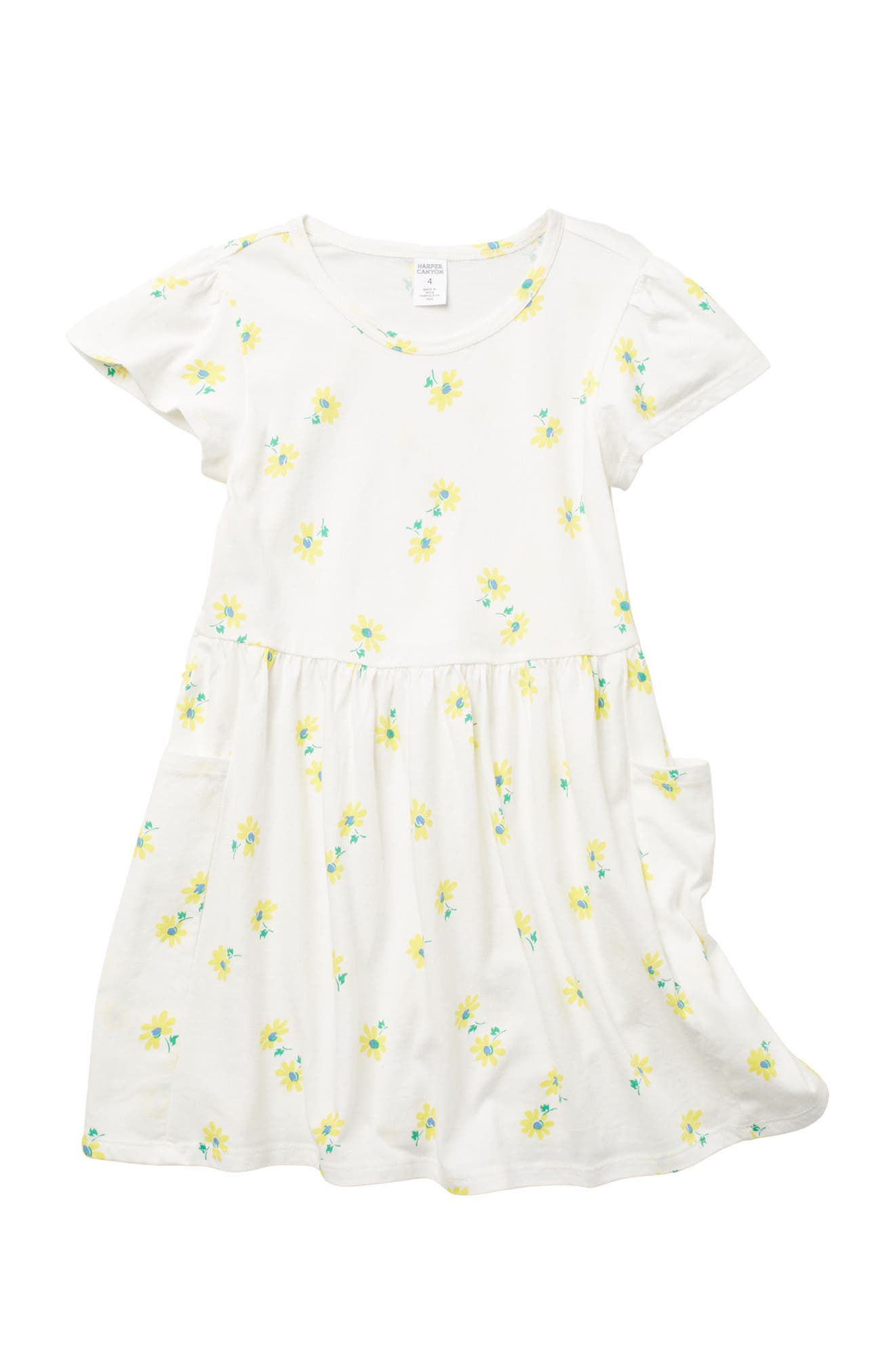 Harper Canyon Kids' Pocket T-shirt Dress In Ivory Egret Floral