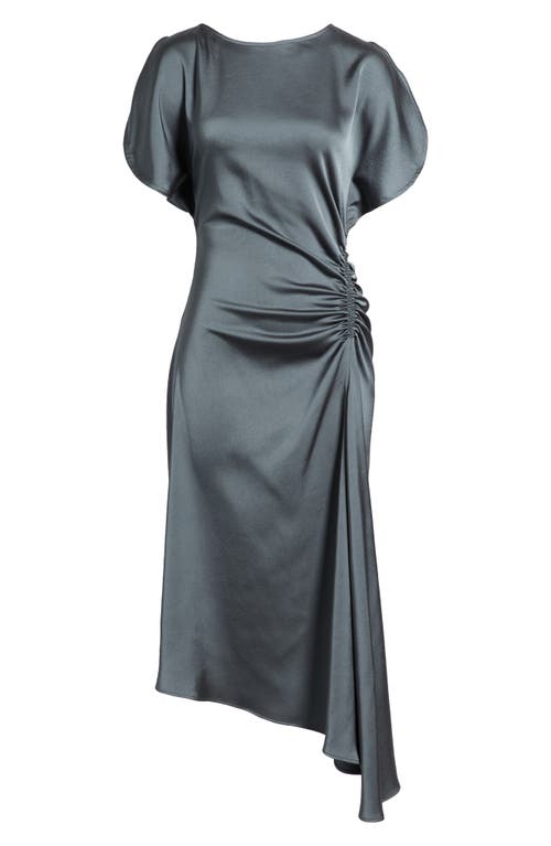 Shop Luxely Short Sleeve Asymmetric Draped Midi Dress In Eiffel Tower