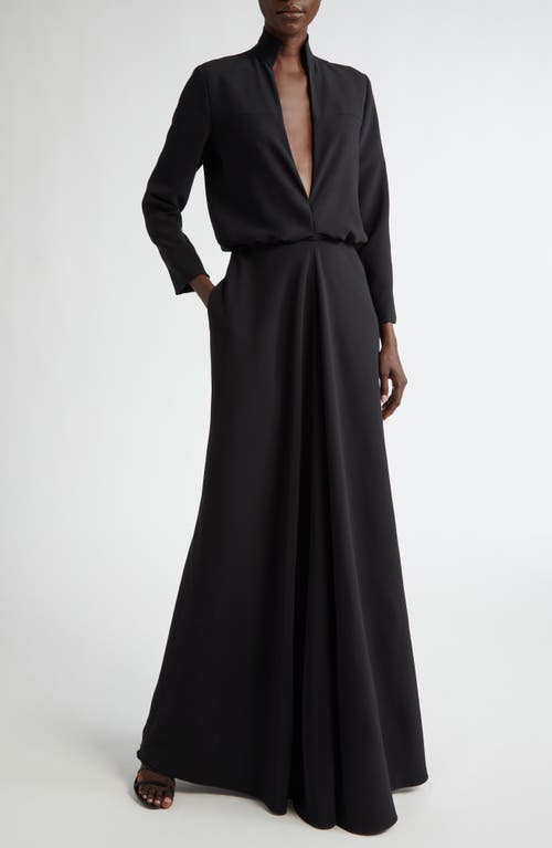 Shop Brandon Maxwell The Gayle Draped Plunge Neck Long Sleeve Gown In Black