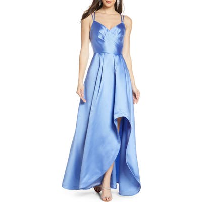 Sequin Hearts Asymmetrical Mikado Gown, Blue