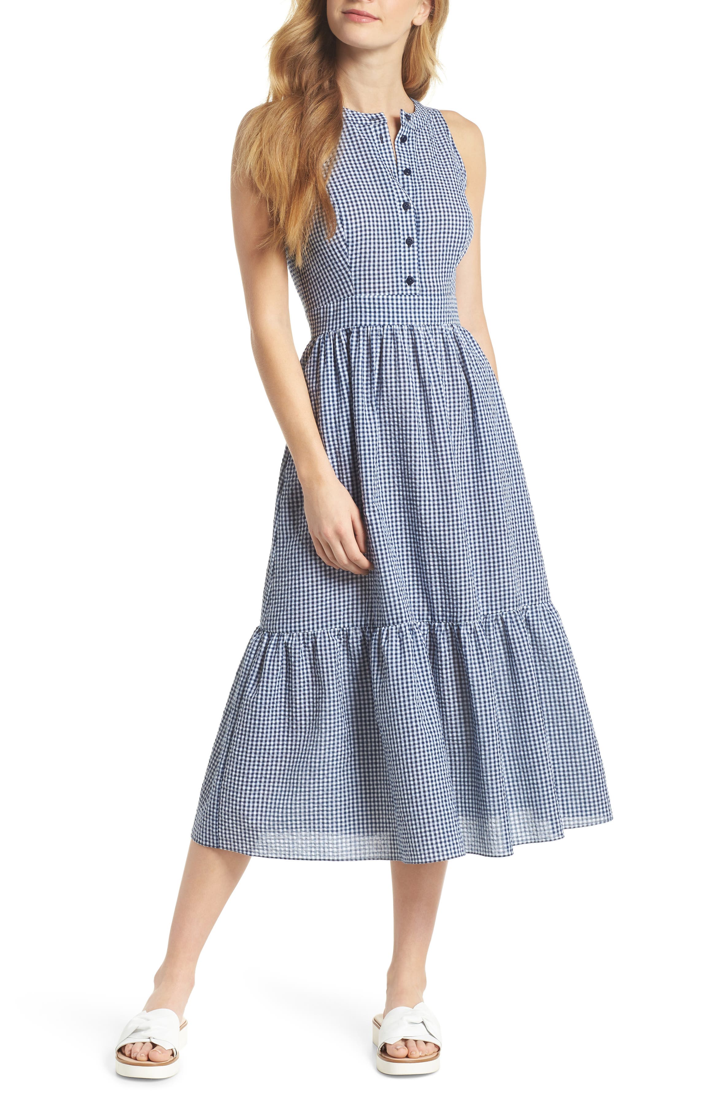 Gal Meets Glam Collection Ardith Gingham Fit & Flare Midi Dress | Nordstrom