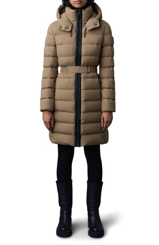 Mackage Ashley Water Resistant Down & Feather Coat In Dark Camel
