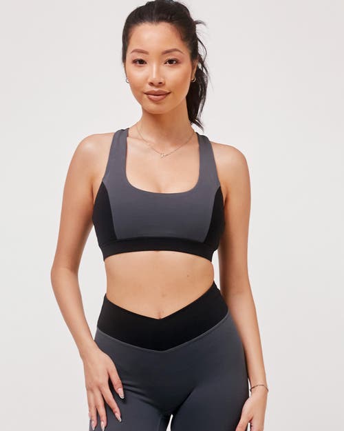 Rebody Active Swift Keyhole Racerback Cloudlux Bra In Smoke/black