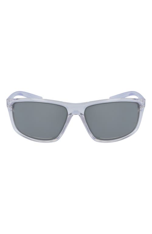 Nike Adrenaline 66mm Rectangular Sunglasses In Crystal Clear/grey/silver