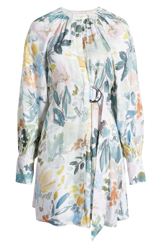Shop Ted Baker Amasya Floral Long Sleeve Faux Wrap Minidress In Ivory