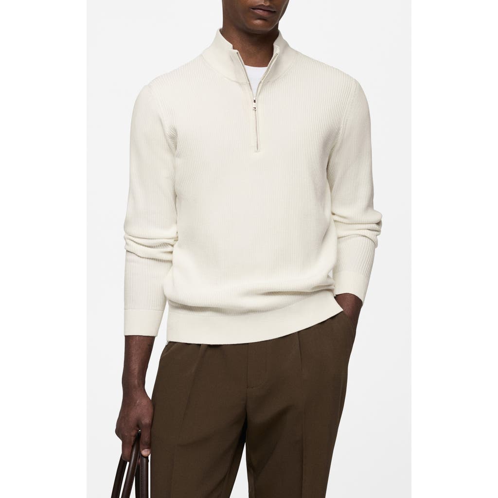 Mango Perkins Half Zip Sweater In White