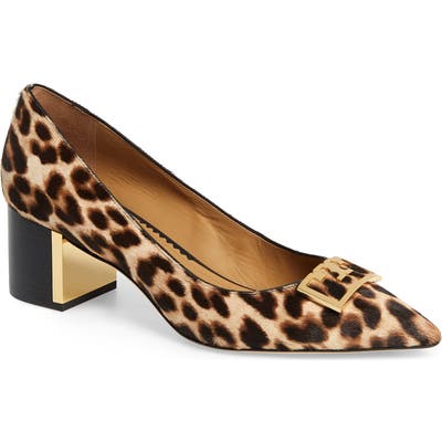Tory Burch Gigi Block Heel Genuine Calf Hair Pump, Brown
