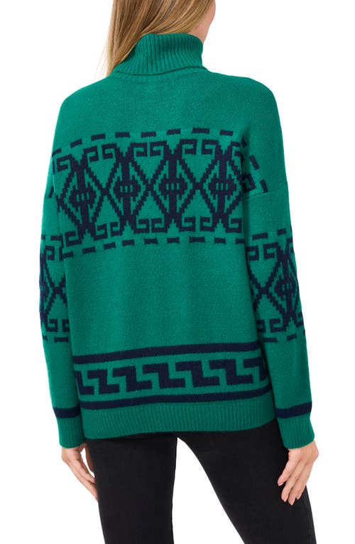 Shop Cece Fair Isle Turtleneck Sweater In Lush Meadow Green