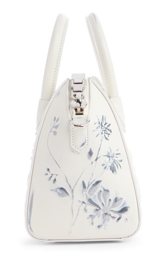 Shop Givenchy Mini Antigona Flower Leather Handbag In Ivory