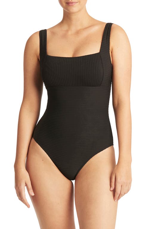 Sea Level Spinnaker Square Neck Underwire One-Piece Swimsuit Black at Nordstrom,