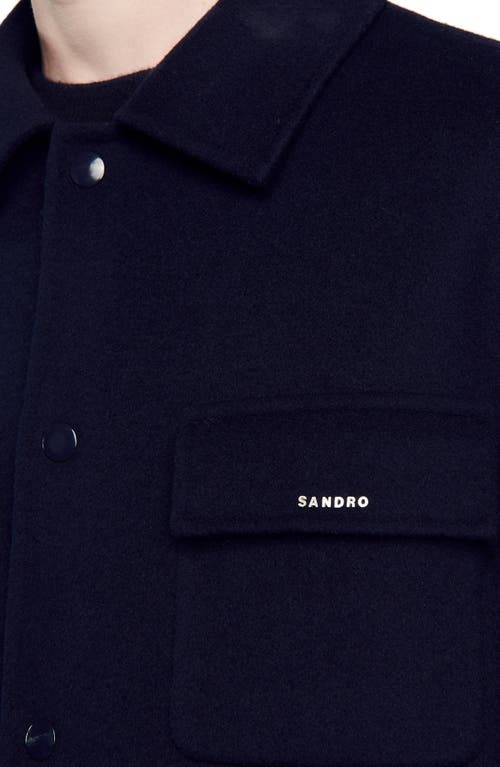 Shop Sandro Double-faced Overshirt In Navy Blue