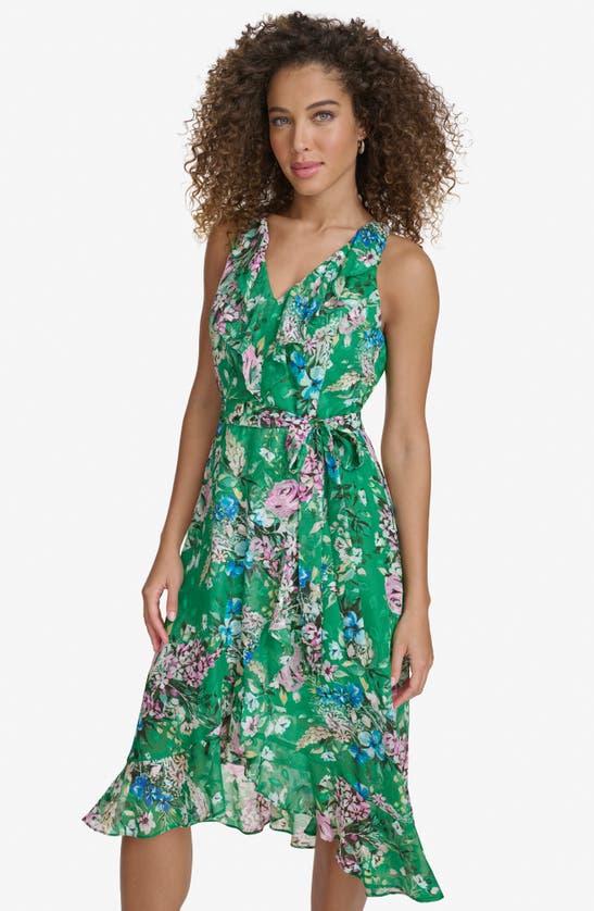 Shop Kensie Floral Burnout Chiffon Midi Sundress In Green Multi