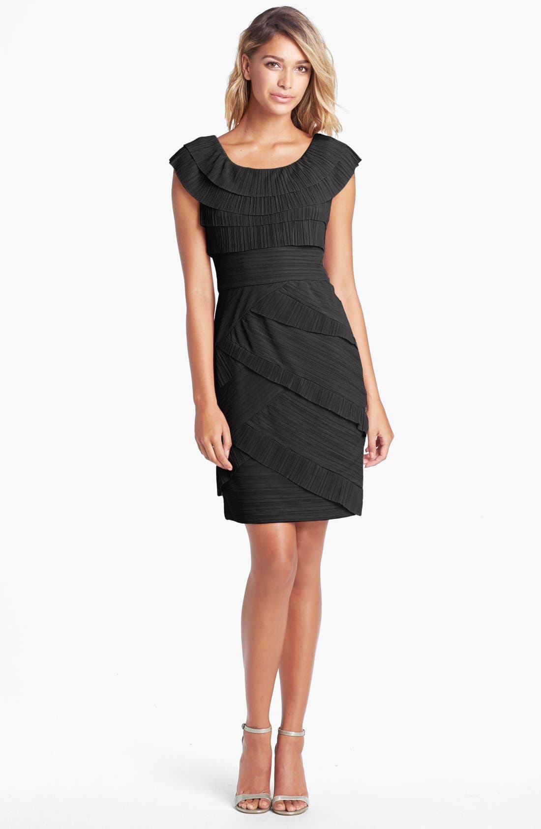 Maggy London Pleated Tier Mesh Sheath Dress | Nordstrom