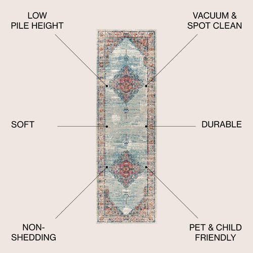Jonathan Y Cadiz Vintage Medallion Area Rug In Coral/turquoise