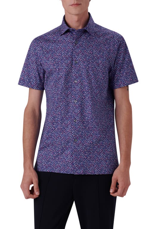 Bugatchi Milo OoohCotton Floral Short Sleeve Button-Up Shirt Navy at Nordstrom,