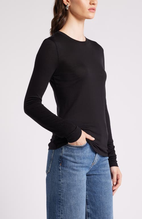 Shop Nordstrom Long Sleeve Lyocell & Wool T-shirt In Black