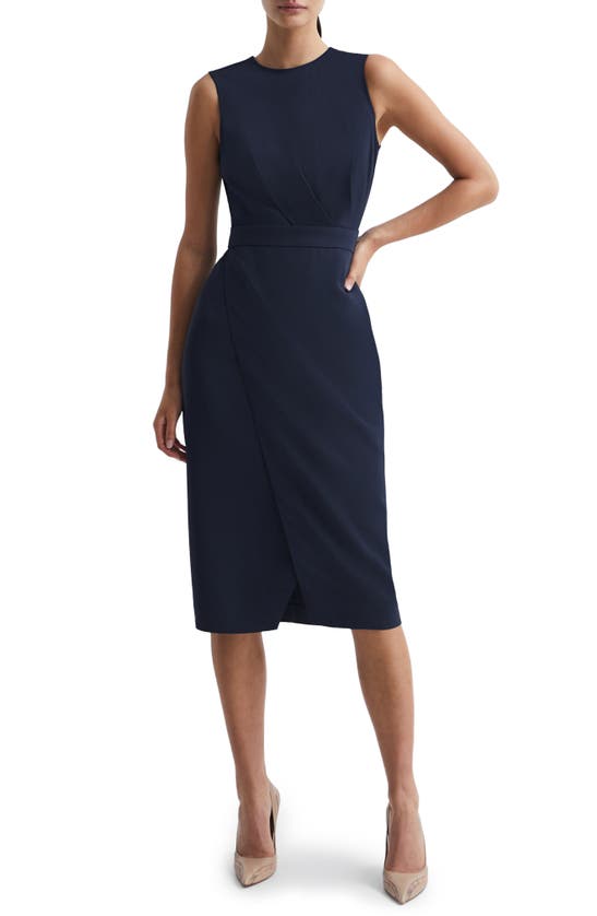 Reiss Womens Navy Layla Wrap-effect Stretch-woven Midi Dress In Navy