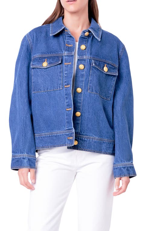 Shop English Factory Brass Button Denim Trucker Jacket In Blue