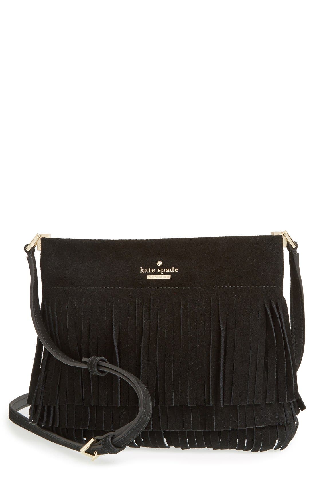 black suede fringe crossbody bag