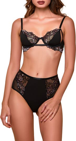 Lace and Mesh Underwired Bralette and Panty Lingerie Set
