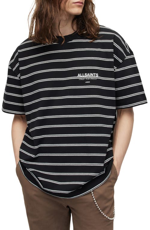 Shop Allsaints Underground Stripe Cotton Graphic T-shirt In Jet Black/chalk White