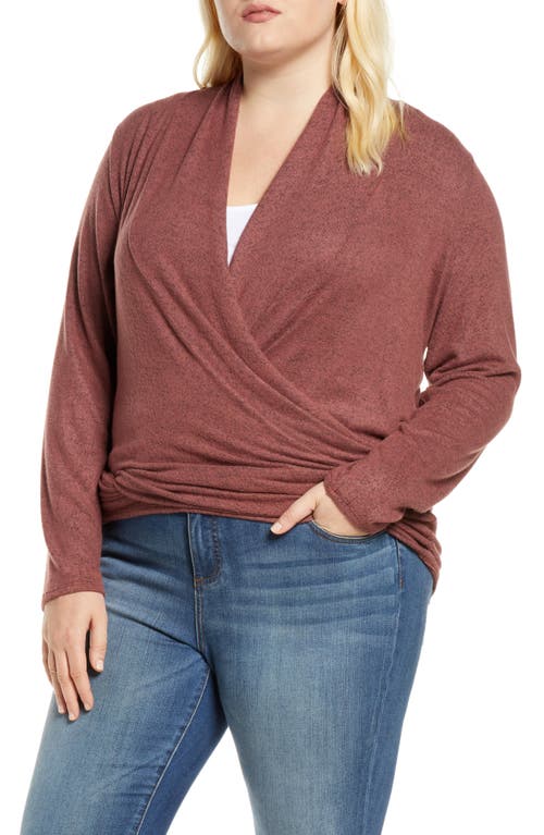 Loveappella Multi Wear Tie Front Draped Cardigan In Raisin