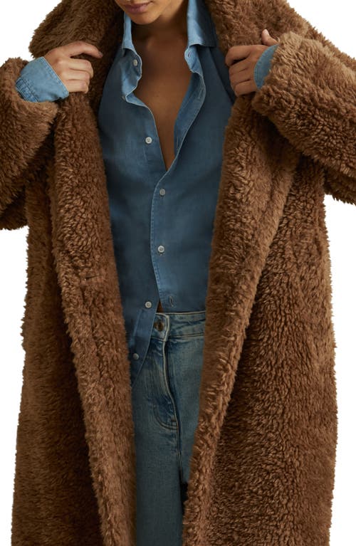Shop Reiss Darla Double Breasted Faux Fur Coat In Brown