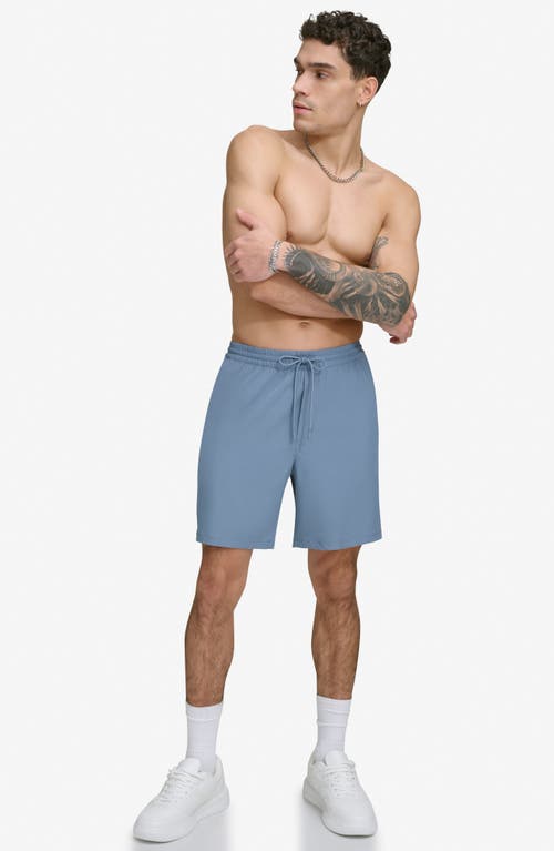 Shop Dkny Core Volley Shorts Lined Swim Trunks In Dusty Blue