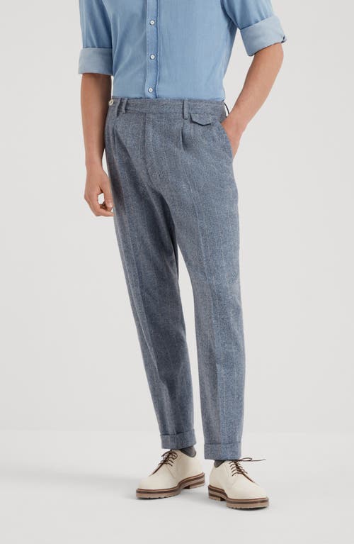 Shop Brunello Cucinelli Leisure Fit Trousers With Double Pleats In Azure