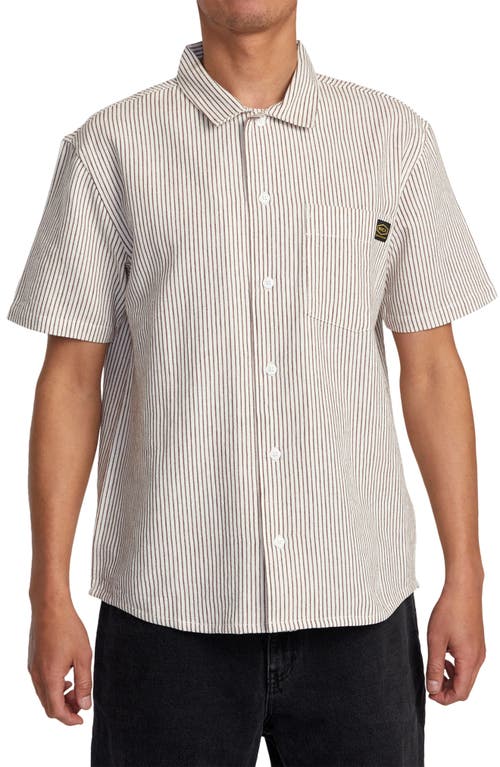 RVCA Dayshift Stripe II Short Sleeve Button-Up Shirt Natural at Nordstrom,