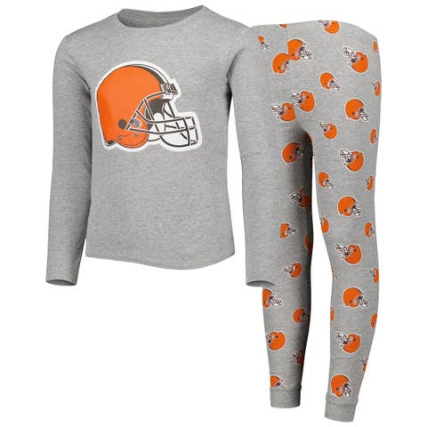 Toddler Orange Cleveland Browns Allover Print Long Sleeve T-Shirt & Pants  Holiday Pajamas Sleep Set