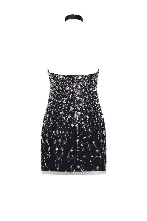 Shop Milla Striking Halterneck Crystal-embellished Mini Dress In Black