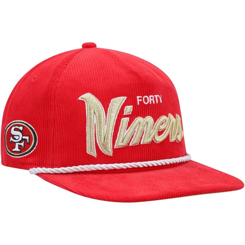 NEW ERA NEW ERA  SCARLET SAN FRANCISCO 49ERS CORD SCRIPT GOLFER SNAPBACK HAT 
